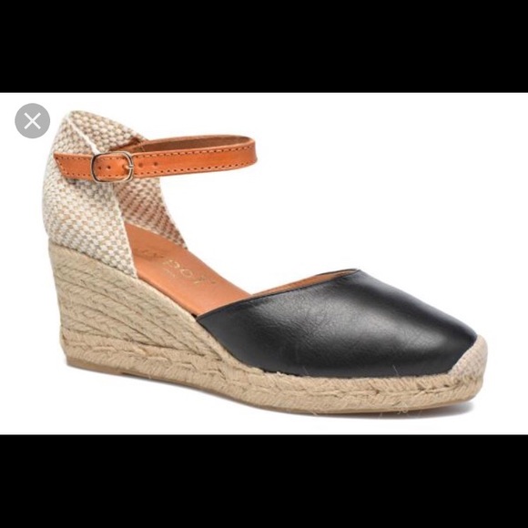 black leather espadrille wedges